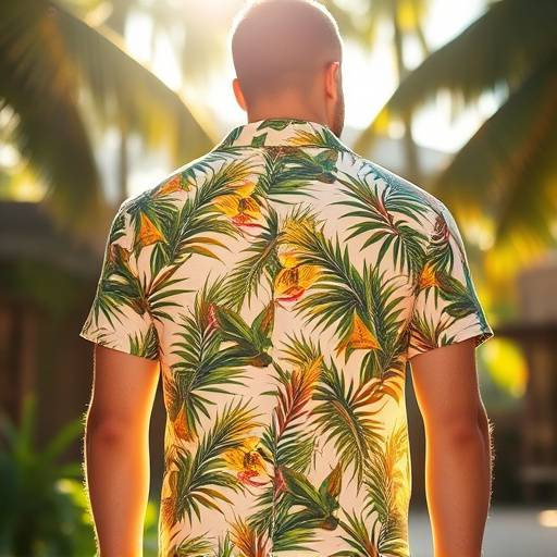 Camisa de manga curta estampada com motivos tropicais. Ideal para quem busca um visual moderno e descontraído.